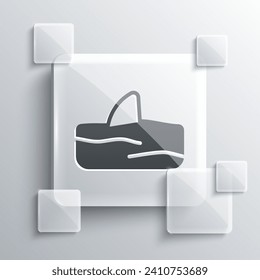 Grey Shark fin in ocean wave icon isolated on grey background. Square glass panels. Vector