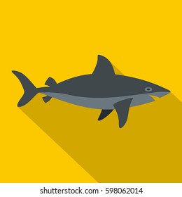 Grey shark fish icon. Flat illustration of grey shark fish vector icon for web isolated on yellow background
