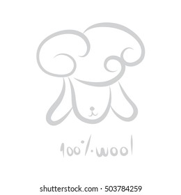 grey sheep hand drawn cute soft for  logo or icon with word 100% wool vector