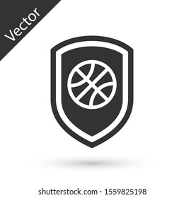Grey Shield in the basketball ball inside icon isolated on white background.  Vector Illustration