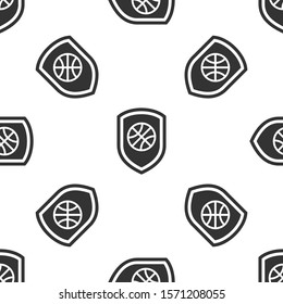 Grey Shield in the basketball ball inside icon isolated seamless pattern on white background.  Vector Illustration