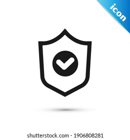 Grey Shield with check mark icon isolated on white background. Protection symbol. Security check Icon. Tick mark approved icon.  Vector