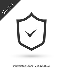 Grey Shield with check mark icon isolated on white background. Security, safety, protection, privacy concept. Tick mark approved.  Vector