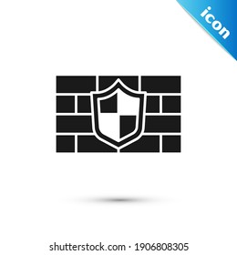 Grey Shield with cyber security brick wall icon isolated on white background. Data protection symbol. Firewall. Network protection.  Vector