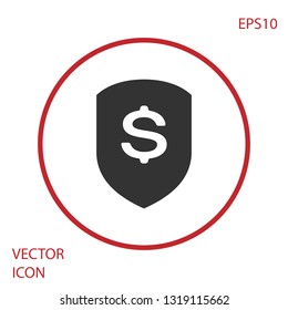 Grey Shield and dollar icon isolated on white background.  