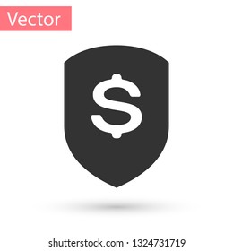 Grey Shield and dollar icon isolated on white background. Security shield protection. Money security concept. Vector Illustration