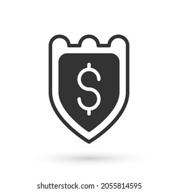 Grey Shield with dollar symbol icon isolated on white background. Security shield protection. Money security concept.  Vector