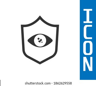 Grey Shield eye scan icon isolated on white background. Scanning eye. Security check symbol. Cyber eye sign.  Vector