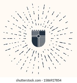 Grey Shield for game icon isolated on beige background. Abstract circle random dots. Vector Illustration