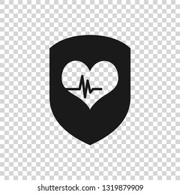 Grey Shield and heart rate icon isolated on transparent background. Health protection concept. Health care. Vector Illustration
