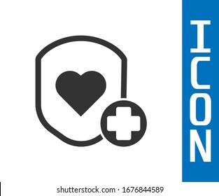 Grey Shield and heart rate icon isolated on white background. Health protection concept. Health care.  Vector Illustration