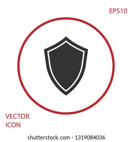 Grey Shield icon isolated on white background. Guard sign. Red circle button. Vector Illustration