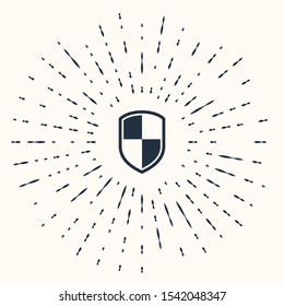 Grey Shield icon isolated on beige background. Guard sign. Abstract circle random dots. Vector Illustration