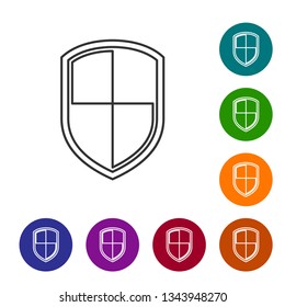 Grey Shield line icon isolated on white background. Guard sign. Vector Illustration