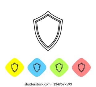 Grey Shield line icon isolated on white background. Guard sign. Set icon in color rhombus buttons. Vector Illustration