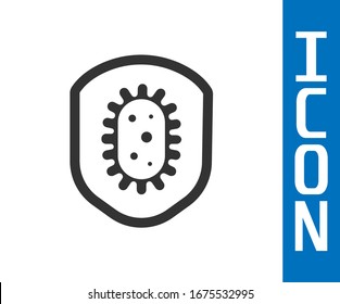 Grey Shield protecting from virus, germs and bacteria icon isolated on white background. Immune system concept. Corona virus 2019-nCoV.  Vector Illustration