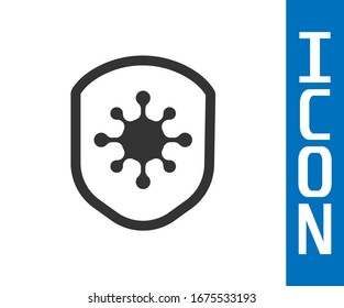 Grey Shield protecting from virus, germs and bacteria icon isolated on white background. Immune system concept. Corona virus 2019-nCoV.  Vector Illustration