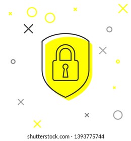 Grey Shield security with lock line icon isolated on white background. Protection, safety, password security. Firewall access privacy sign. Vector Illustration