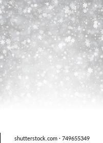 Grey shining winter background with snowflakes pattern. Vector illustration.