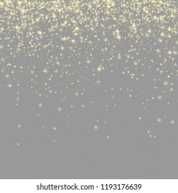 Grey shiny background with golden sparkling lights. Festive or Christmas decoration. Vector background.