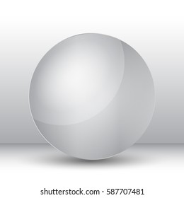 Grey shiny glossy ball with shadow in studio background, vector illustration