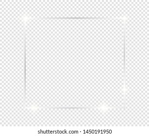 Grey shiny glowing frame with shadows isolated on transparent background. Black and white vintage realistic rectangle border. illustration - Vector 