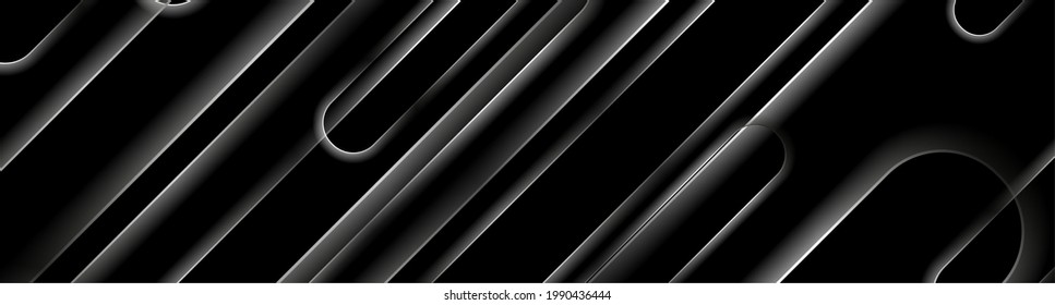 Grey shiny metallic geometric shapes abstract background. Vector banner design