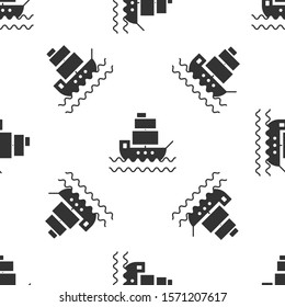 Grey Ship icon isolated seamless pattern on white background.  Vector Illustration