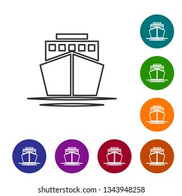 Grey Ship line icon isolated on white background. Vector Illustration