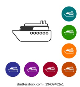 Grey Ship line icon isolated on white background. Vector Illustration