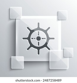 Grey Ship steering wheel icon isolated on grey background. Square glass panels. Vector