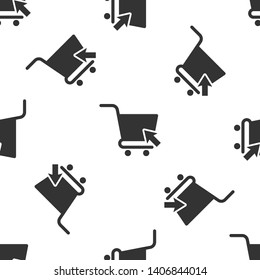 Grey Shopping cart with cursor icon isolated seamless pattern on white background. Online buying concept. Delivery service sign. Supermarket basket symbol. Vector Illustration
