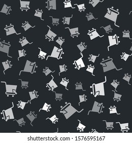 Grey Shopping cart with cursor icon isolated seamless pattern on black background. Online buying concept. Delivery service sign. Supermarket basket symbol.  Vector Illustration