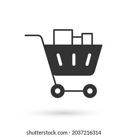 Grey Shopping cart and food icon isolated on white background. Food store, supermarket.  Vector