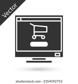 Grey Shopping cart on screen computer icon isolated on white background. Concept e-commerce, e-business, online business marketing.  Vector Illustration