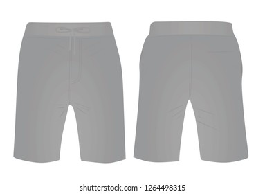 Grey  shorts, front and back view, vector illustration