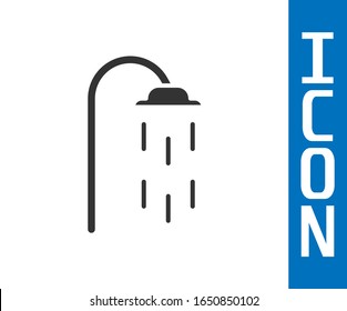 Grey Shower head with water drops flowing icon isolated on white background.  Vector Illustration