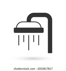 Grey Shower head with water drops flowing icon isolated on white background.  Vector