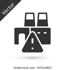 Grey Shutdown of factory icon isolated on white background. Industrial building.  Vector