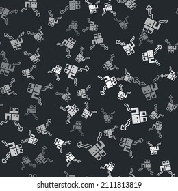 Grey Shutdown of factory icon isolated seamless pattern on black background. Industrial building.  Vector