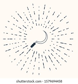 Grey Sickle icon isolated on beige background. Reaping hook sign. Abstract circle random dots. Vector Illustration