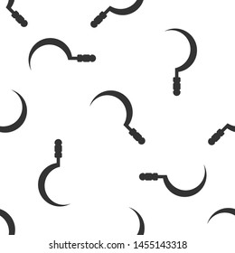 Grey Sickle icon isolated seamless pattern on white background. Reaping hook sign.  Vector Illustration