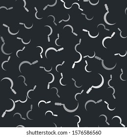 Grey Sickle icon isolated seamless pattern on black background. Reaping hook sign.  Vector Illustration