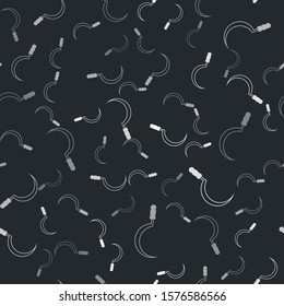 Grey Sickle icon isolated seamless pattern on black background. Reaping hook sign.  Vector Illustration