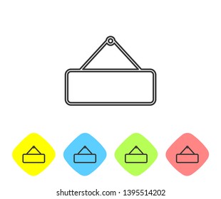 Grey Signboard hanging line icon isolated on white background. Suitable for advertisements bar, cafe, pub, restaurant. Set icon in color rhombus buttons. Vector Illustration