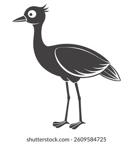 Grey Silhouette Of Cartoon Bird Standing Posing For Camera Vector Illustration