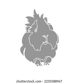 Grey silhouette of cute guinea pig on white background. Vector illustration.