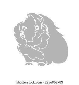 Grey silhouette of the cute guinea pig on white background. Graphic drawing. Vector illustration.