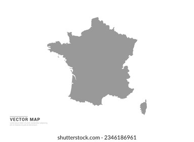 Grey silhouette of France map on white background vector.