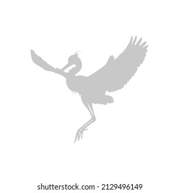 Grey Silhouette Of The Great Blue Heron On White Background. Vector Illustration.